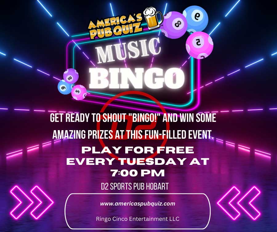 D2 in Hobart, Wisconsin has music Bingo every tuesday